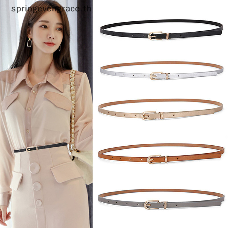 Springevengrace 1PC แฟชั่นสีดําสีขาวสีเทาผู้หญิงเข็มขัดบางปรับหัวเข็มขัดสําหรับฤดูร้อน ชุดกางเกงยีนส์ใหม่