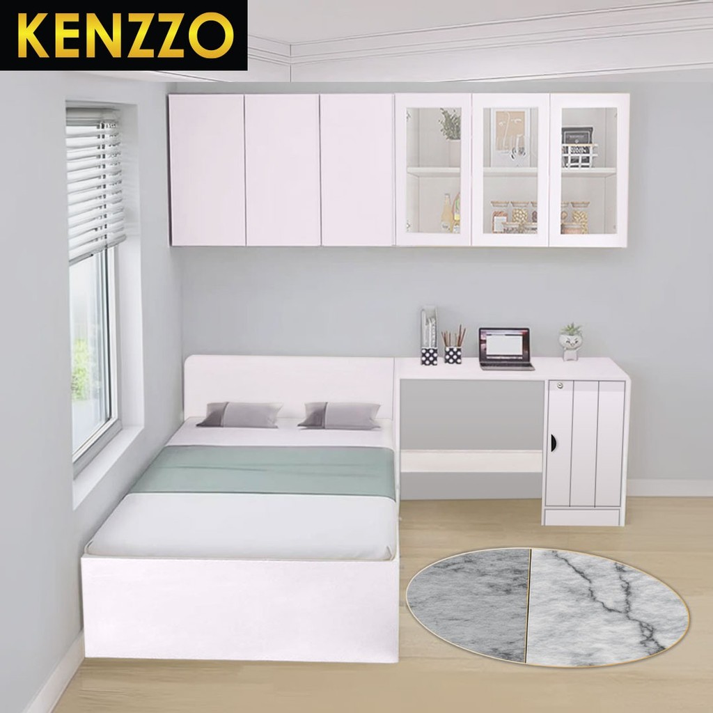 Kenzzo!!! ชุดเซ็ทห้องนอน เตียงนอน โต๊ะ ตู้แขวน Snow Series Bedroom with Headrest Set