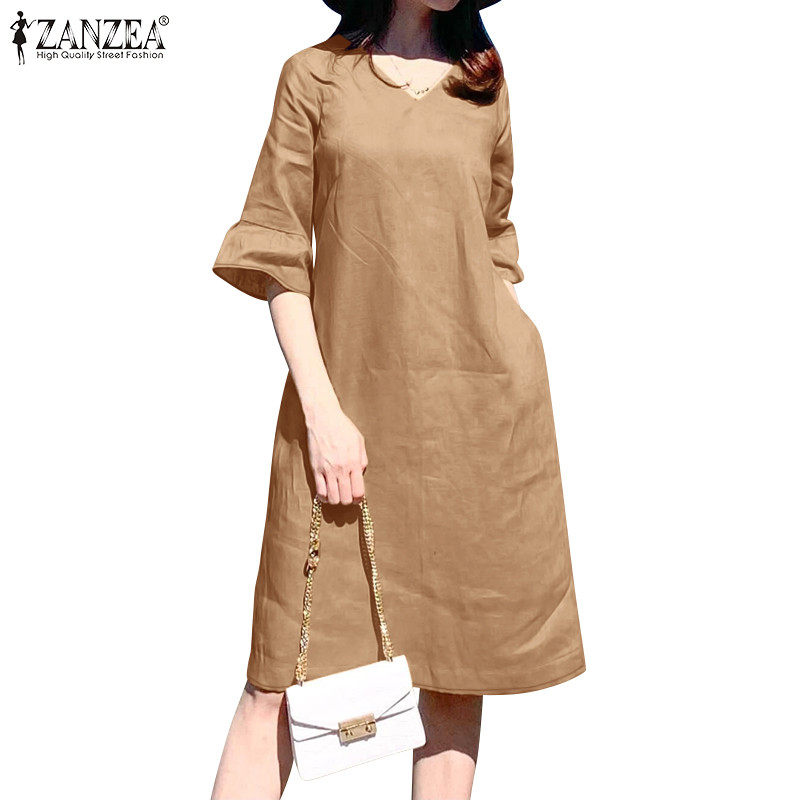 Zanzea ชุดเดรสคอวีครึ่งแขนสไตล์เกาหลีสําหรับผู้หญิง