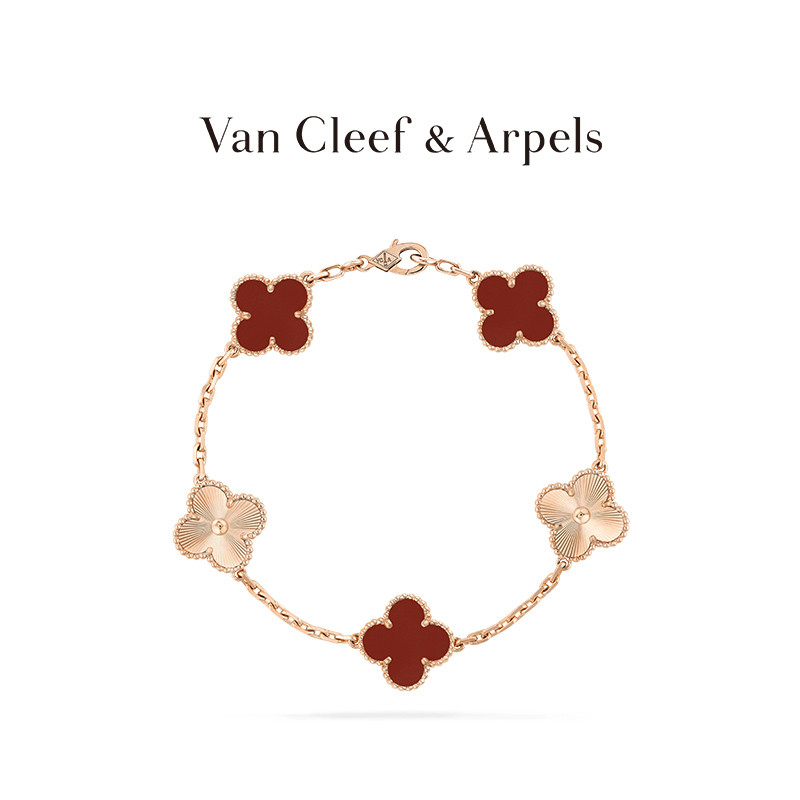 [พร้อมกล่อง] Vca/van Cleef & Arpels Four Leaf Lucky Alhambra Series Carnelian Bracelet [ถุงของขวัญ]