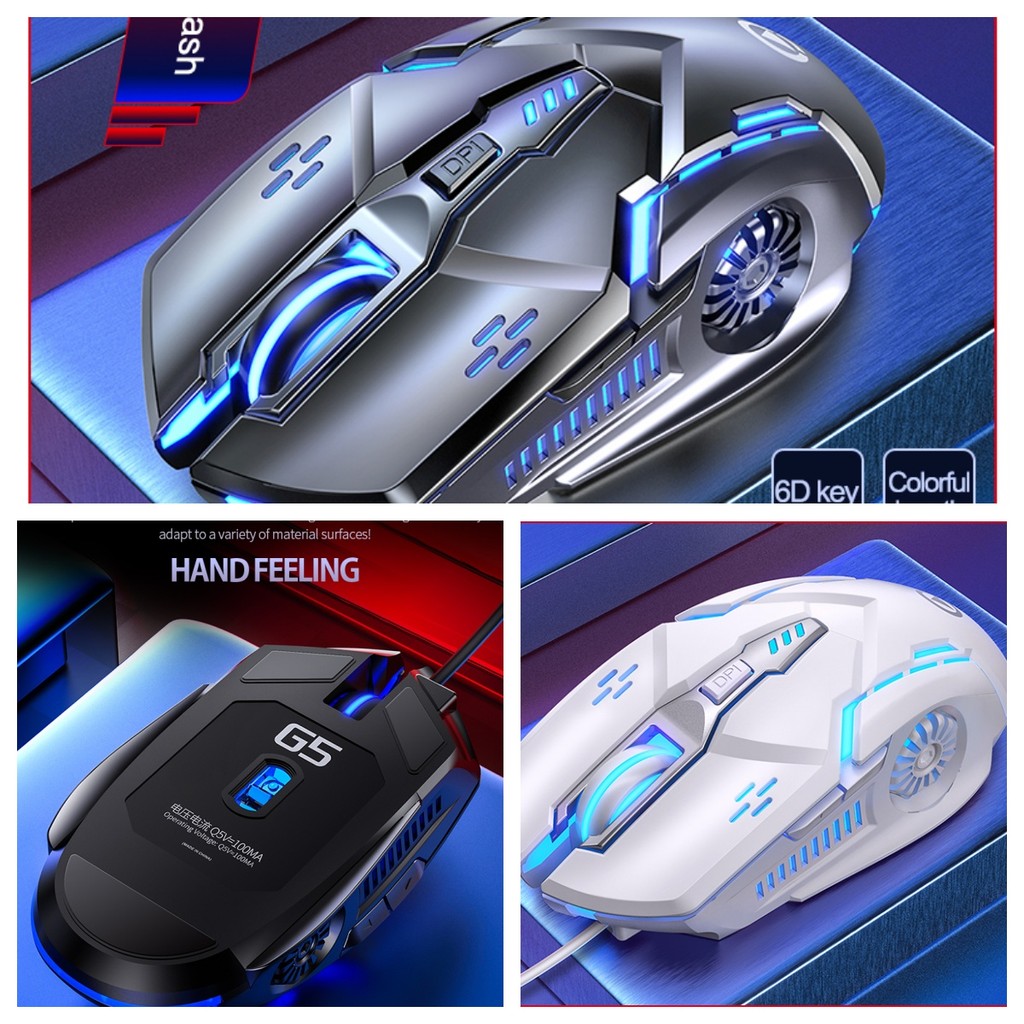 เมาส์ G5 เมาส์เกมมิ่ง เม้าส์แบบมีสาย Mouse 6D 4Speed DPI: 1200-1600-2400-3200