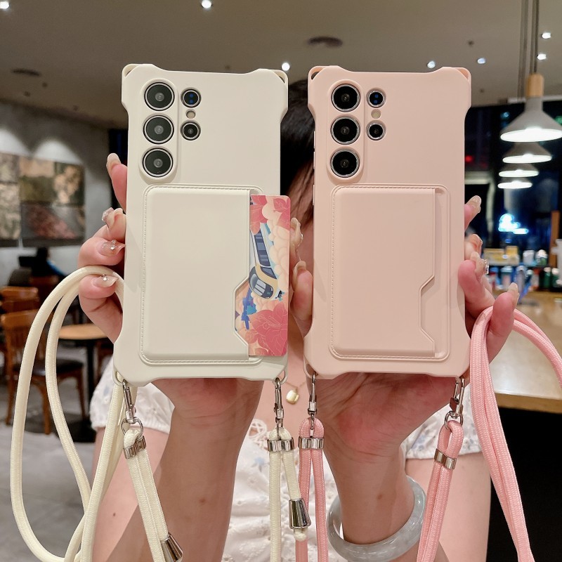 Samsung Galaxy S24 Ultra S22 S23 Plus FE A15 A14 A54 Crossbody Strap Case กันกระแทกกระเป๋าสตางค์ช่องใส่การ์ดสร้อยคอ Lanyard Cover