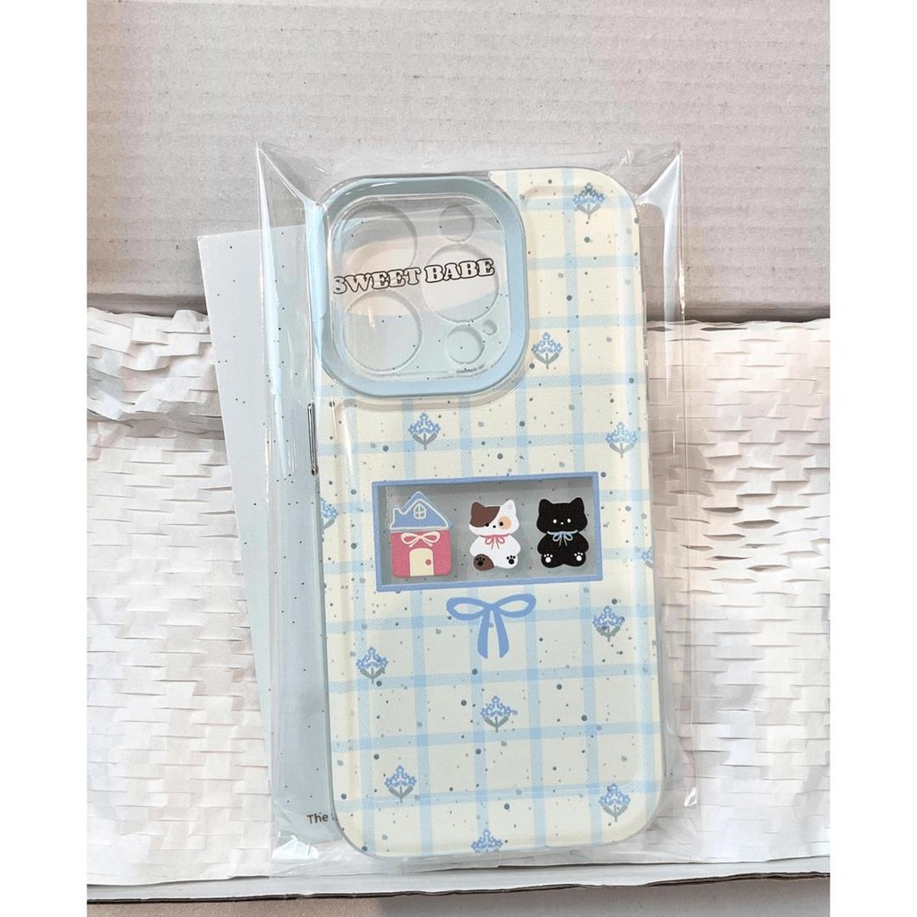 Ins Blue Check Cat Soft โปร่งใสกรณี Attern Anti-Fall เคสโทรศัพท์สําหรับ iPhone 16 Promax 15 Promax 12 13 Mini 14plus 11 Pro Max X XS XR XS Max 7 8 plus Se2020 6G 6Plus