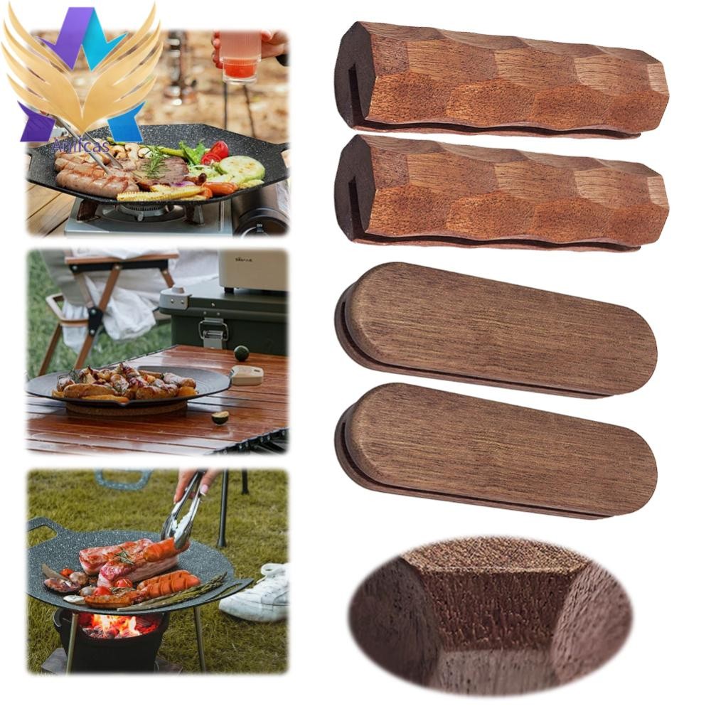 2 ชิ้น Sapele BBQ Pan Handle กระทะทนความร้อนฉนวน Grip สําหรับการตั้งแคมป์กลางแจ้ง ราคา ถูกที่สุด ดีลบีเคเค