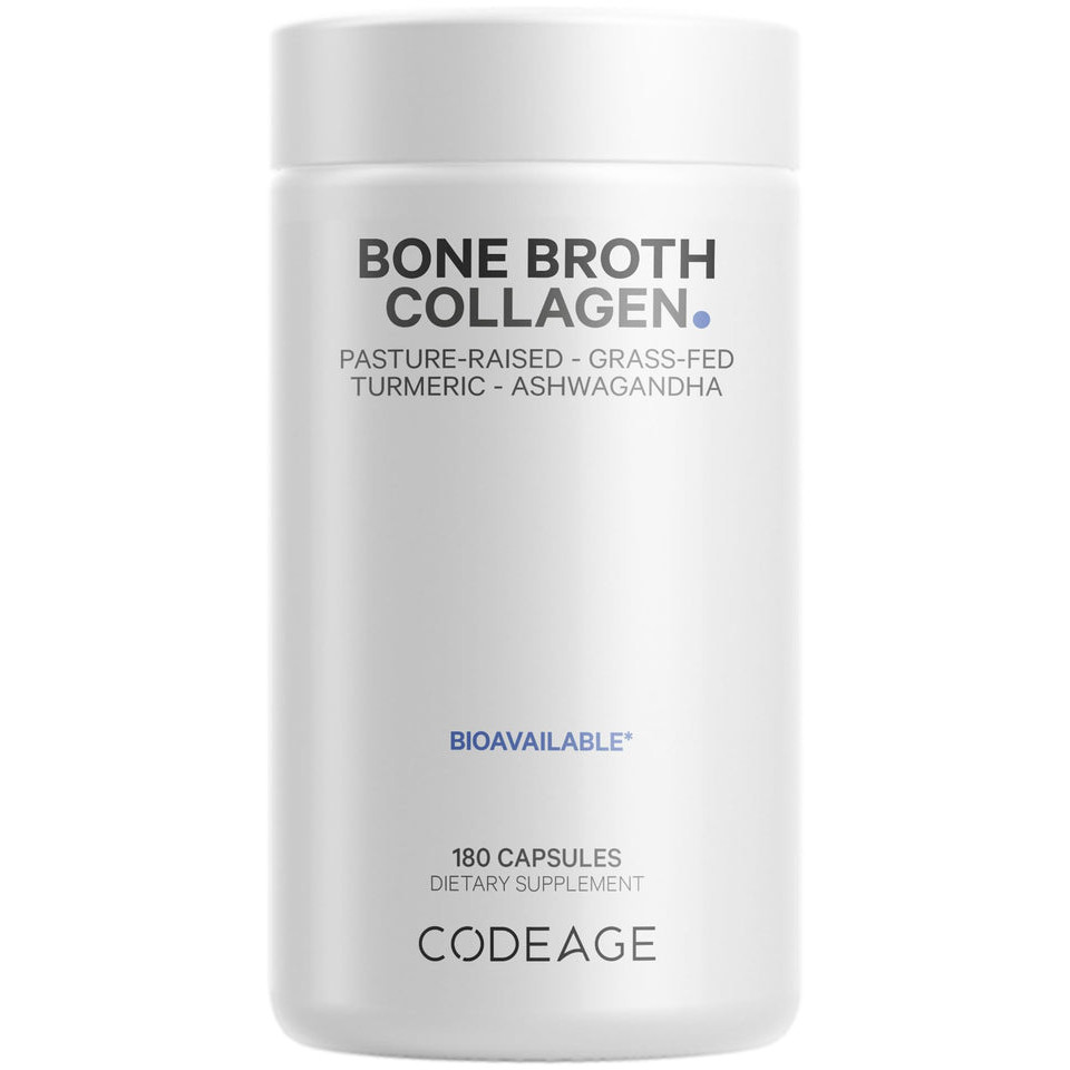 Codeage Organic Bone Broth Collagen Peptides อาหารเสริมแคปซูล, Grass Fed Beef Bone Broth, ฟรี-ช่วงไก