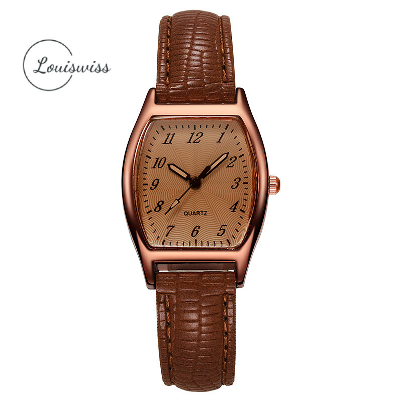 Louiswiss นาฬิกาผู้หญิงสไตล์โรมันหนัง PU นาฬิกาข้อมือควอตซ์ดิจิตอล