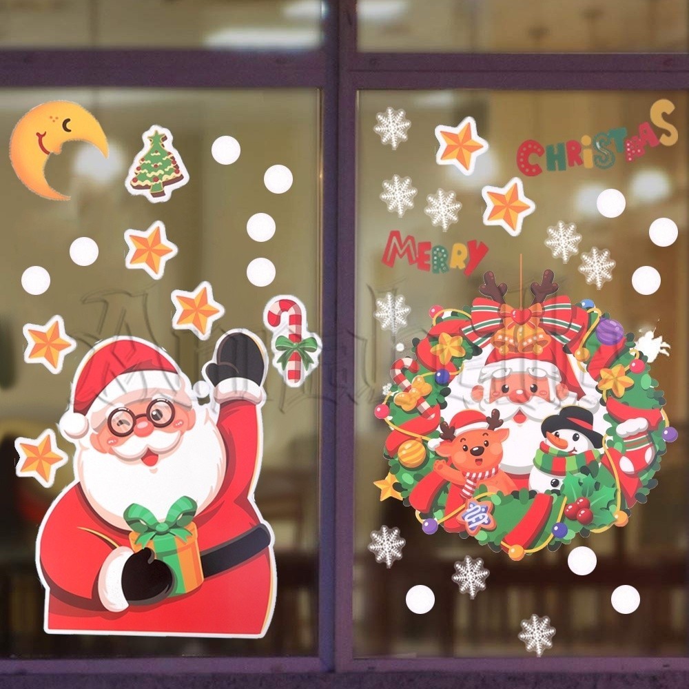 Merry Christmas New Year Party Supplies/การ์ตูนคริสต์มาสสติกเกอร์กระจกหน้าต่าง/PVC Santa Claus Snowman Elk Xmas สติกเกอร์/ถอดง่าย Static Decal Wall Decor วอลล์เปเปอร์ [ร้อน]