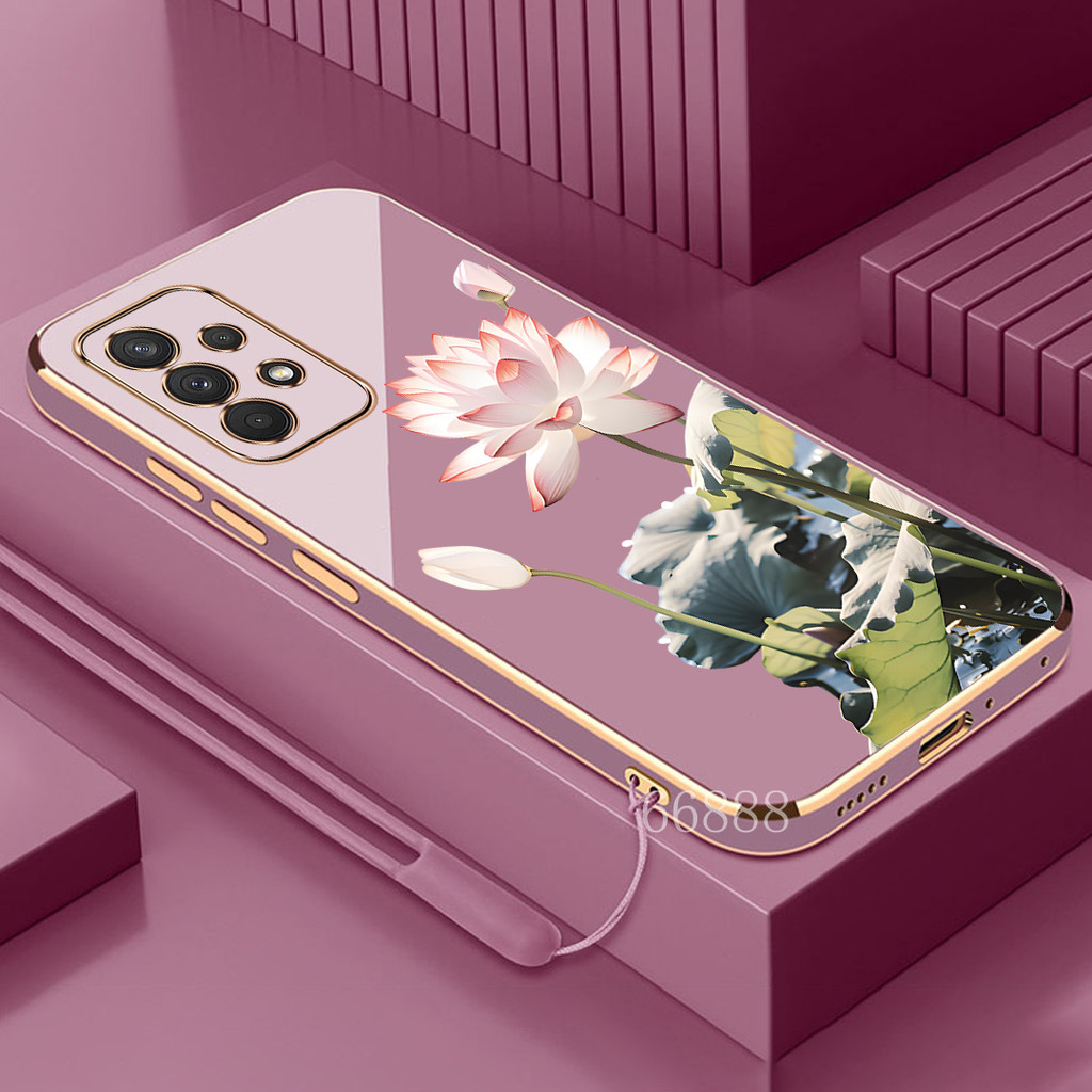 ฟรี Lanyard case สําหรับ Samsung A32 4G 5G A52 A72 A33 A53 A73 เคสโทรศัพท์ TPU รูปแบบดอกบัวล่าสุดกันกระแทก Soft case