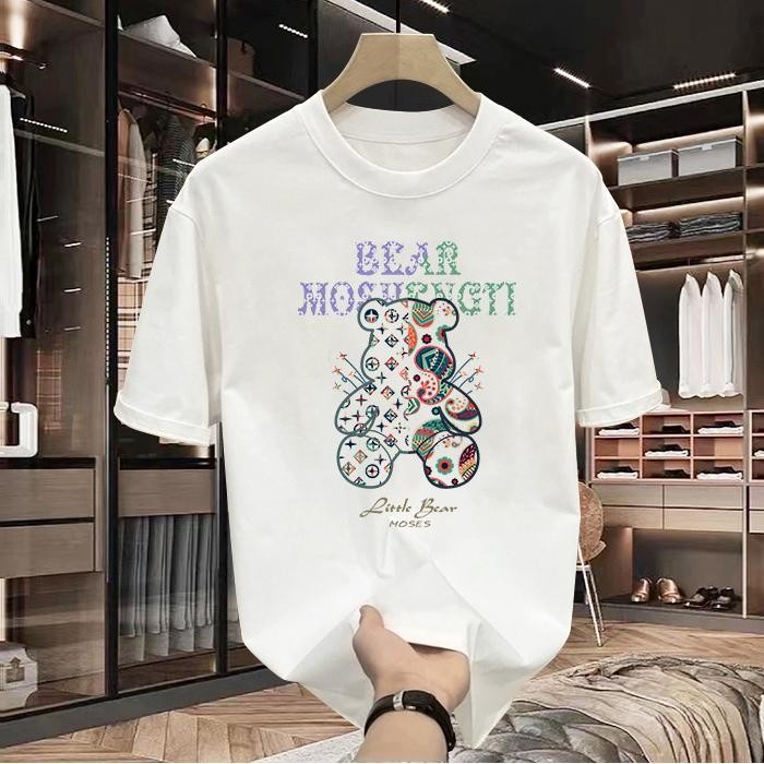YOU-T Ready to Ship เสื้อยืดสำหรับผู้ชาย คอกลม เสื้อยืดโอเวอร์ไซส์ ผ้าฝ้ายแท้ ไม่จำกัดเพศ ไม่หดตัว พิมพ์ "แบร์ โมเชนติ"