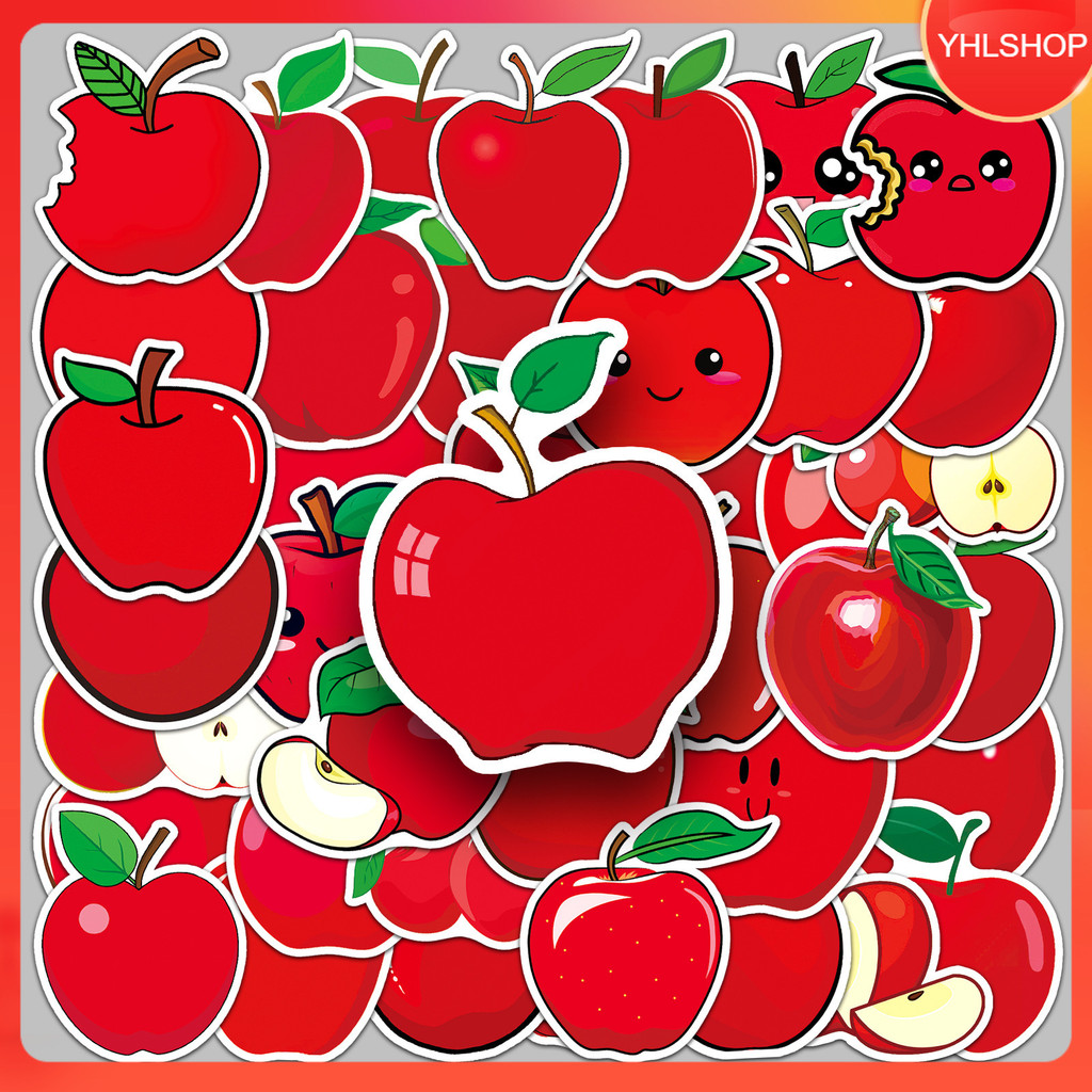YHL พร้อมส่ง 50ชิ้น สติกเกอร์ ผลไม้ แอปเปิ้ล Apple Fruit Sticker