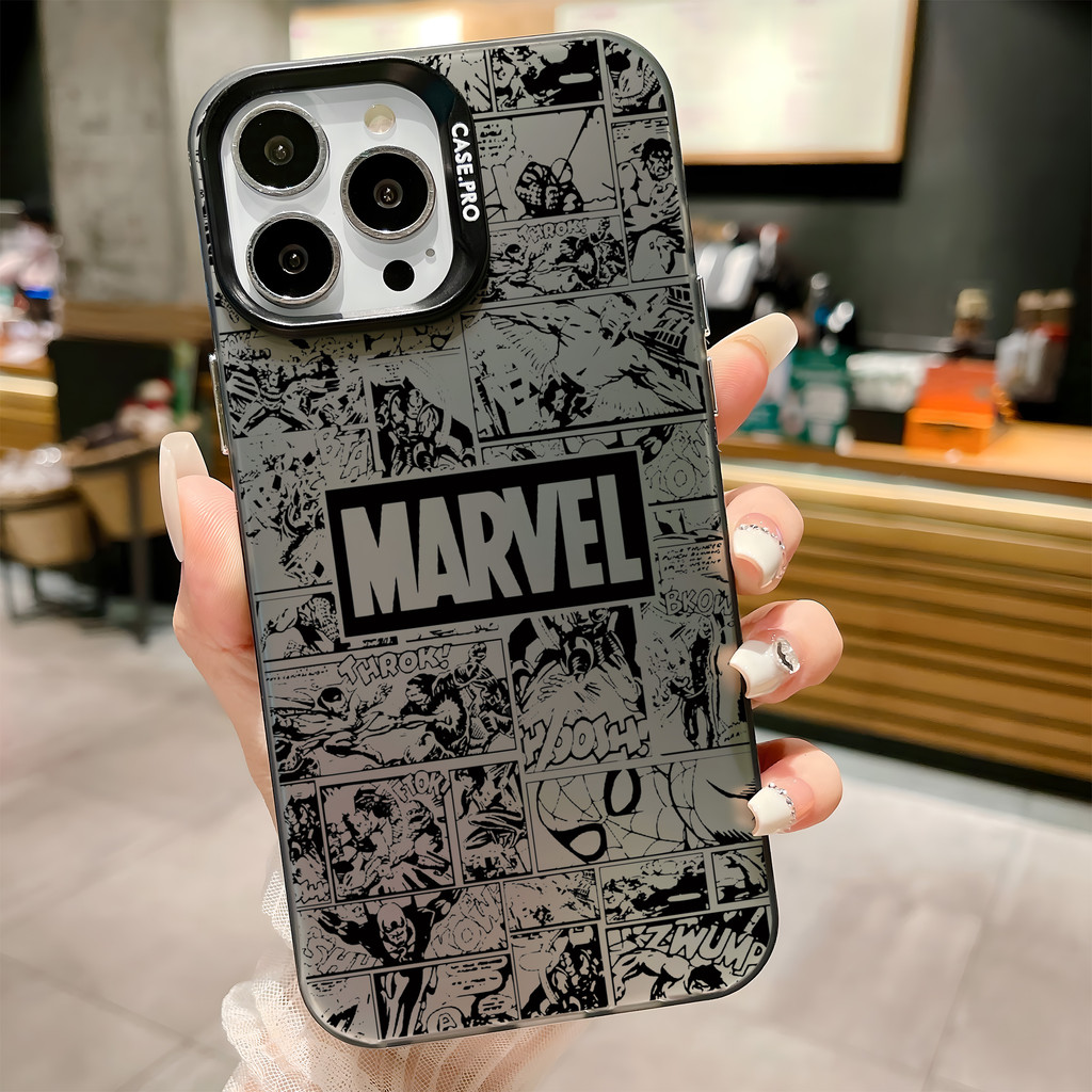 มาร์เวล marvel เคสสําหรับiphone 16 Pro Max 15 14 XR 13 11 12 Pro Max 8 7 6 6S Plus X Xs Max Se 2020 13 12 11 แฟชั่นชุบโลหะCool Creativeแบรนด์อินเทรนด์เคสซิลิโคนอ่อนนุ่ม