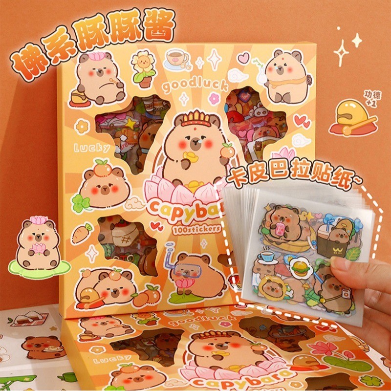 100 แผ่นการ์ตูน Capybara สติกเกอร์ Decals ตกแต่ง DIY โทรศัพท์โน้ตบุ๊คกระเป๋าเดินทางแล็ปท็อปตู้เย็นเด็กสติกเกอร์