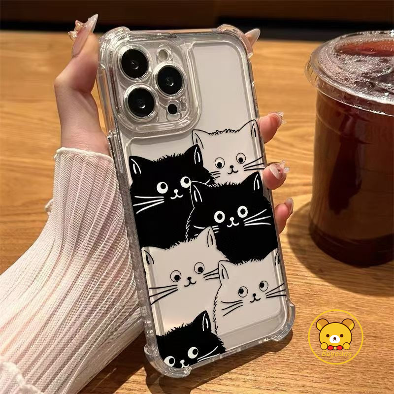 สีดําสีขาวแมวน่ารักโปร่งใสสําหรับOPPOค้นหาX7 Ultra X6 X5 X3 X2 Pro R9S R9 F1 F3 R11 R11S Plus A11K R