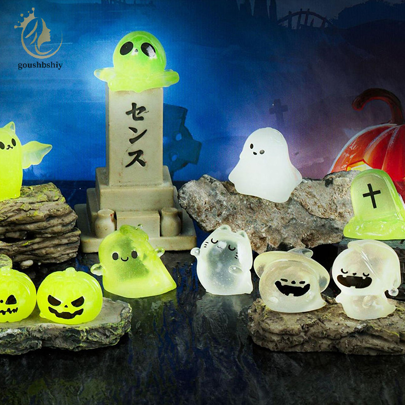 [gousbshiy] การ์ตูน Noctilucent ฮาโลวีนฟักทอง Ghost เครื่องประดับขนาดเล็ก Creative เรซิ่นหัตถกรรม Creative Model DIY อุปกรณ์ตกแต่งบ้าน TH