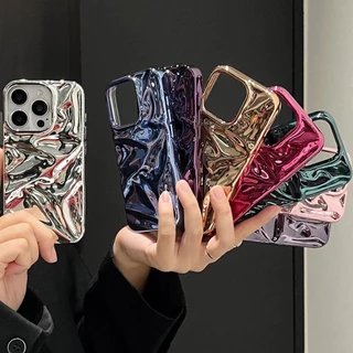 แฟชั่นพับริ้วรอย3DซิลิโคนสําหรับiPhone 17 15 14 13 12 Pro Max 16 Plus 11 Soft Electroplatedกันชนฝาครอบโทรศัพท์