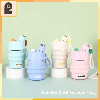 Either.Id - Botol Stainless Steel Vacum Mug Bahan Premium Lapis Plastik Modern Trendy Chubby 2 Cara Minum Mini Gantungan 400ML SUS 316