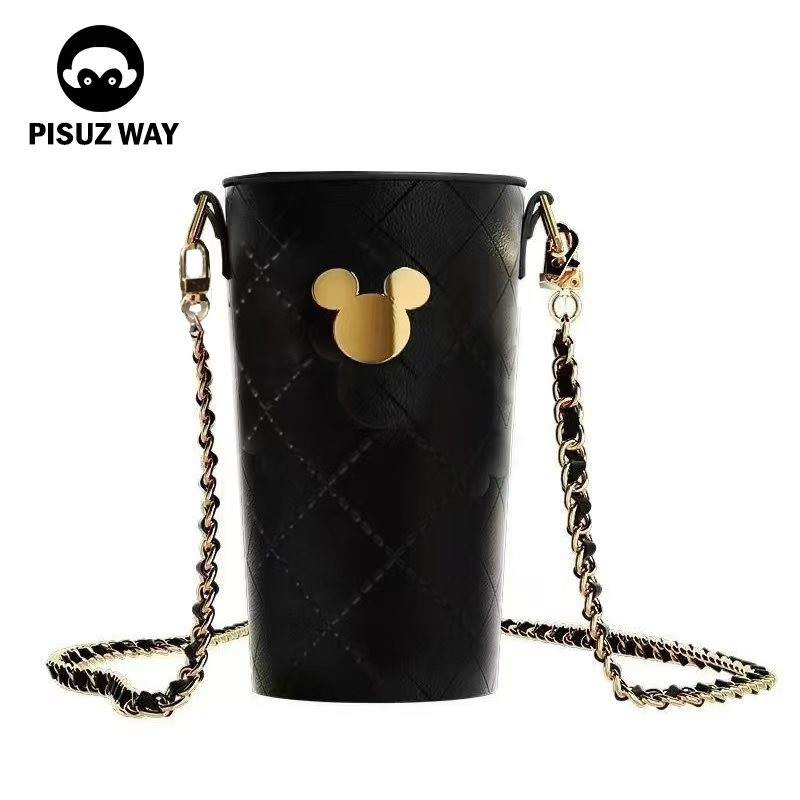 PISUZ WAY ฝาปิดแก้วกาแฟพกพาสีดำ Mickey สำหรับใช้ในชีวิตประจำวัน แก้วน้ำเก็บความร้อน ฝาปิดแก้วกาแฟสำหรับดื่ม ไม่มีไข่มุก