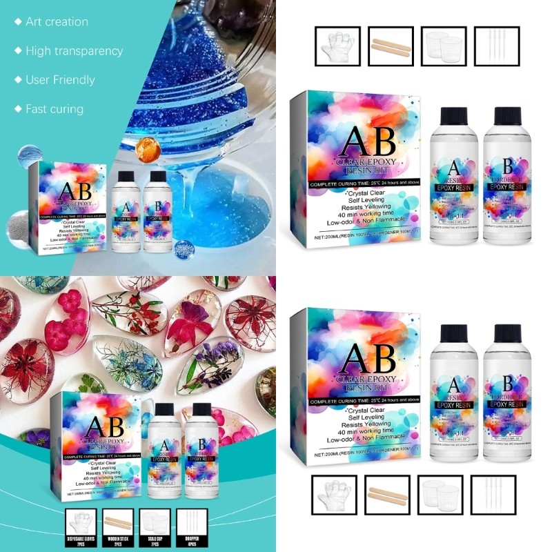 Top Epoxy Resin Set 1 1 Ratio Epoxy Resin Set ถ้วยตวงถุงมือ Sticks Epoxy Resin Kits สําหรับ Craft