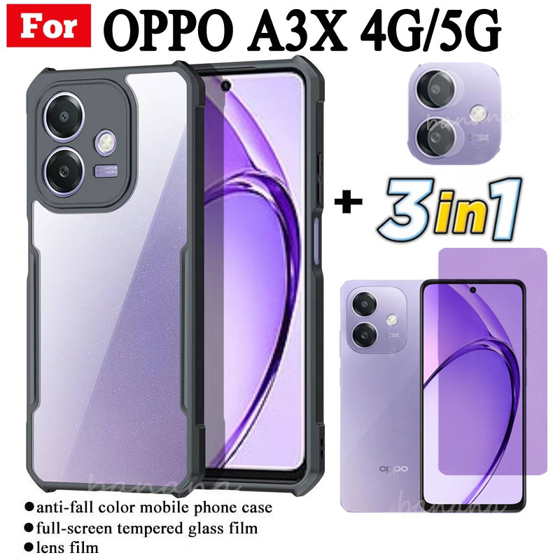 3 in 1 OPPO A3X 4G 5G เคสโทรศัพท์กันกระแทกสําหรับOPPO A3 4G 5G Anti-blue Rayกระจกนิรภัยและฟิล์มเลนส์