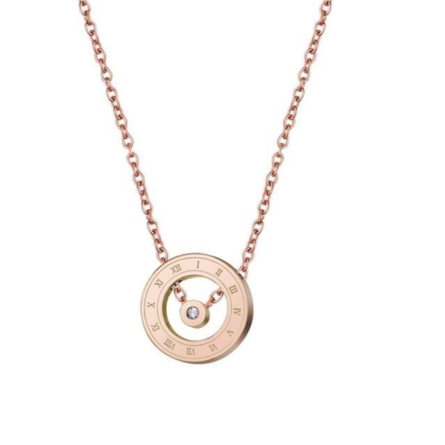 [ RM88 เท่านั้น + RM5 VOUCHER ] Celovis Ellaria Roman Numeral Circle Engravable Pendant - Rose Gold
