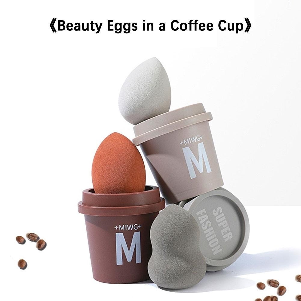 ความงามไข่แต่งหน้าถ้วยกาแฟความงามไข่แต่งหน้าแป้งพัฟนุ่มซุปเปอร์