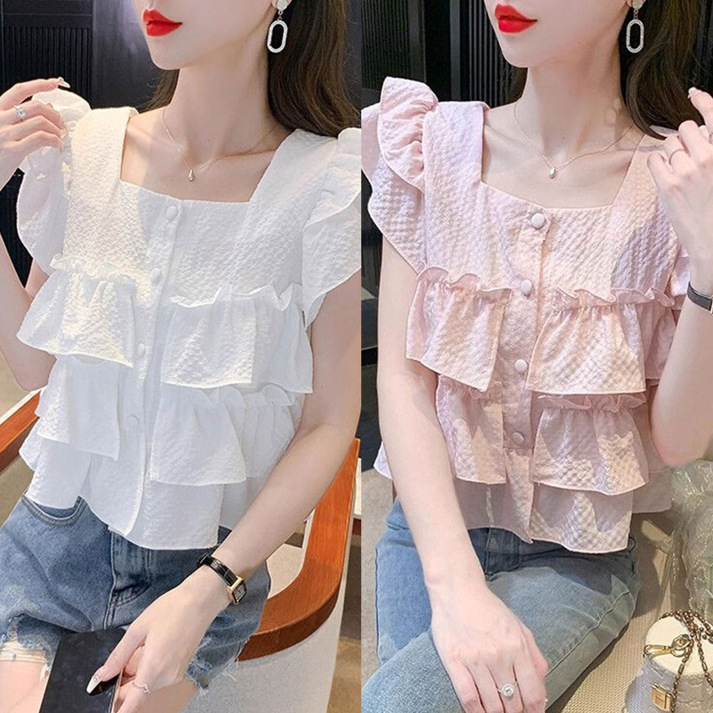 เสื้อเปิดไหล่ฤดูร้อน ดีไซน์คอเหลี่ยมใหม่