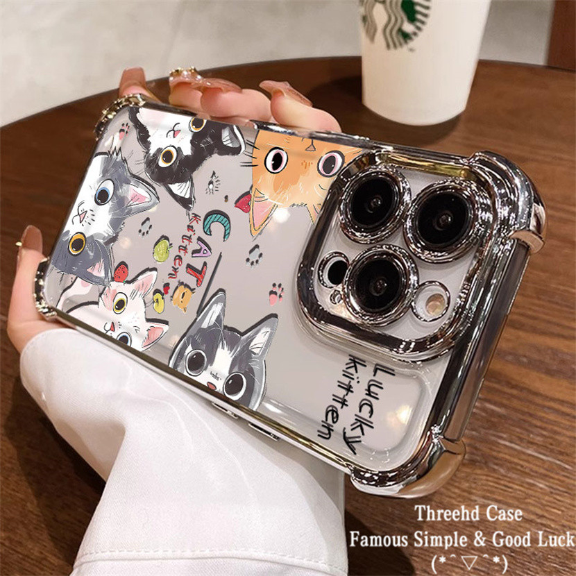 SAMSUNG สําหรับsamsung A55 A35 A05 A05s A54 A12 A13 A14 A15 A03 A22 A25 A23 A54 A34 A33 A34 S21 S23S24 สี่มุมถุงลมนิรภัยฝาครอบป้องกันเลนส์น่ารักการ์ตูนNucky Cat TPUฝาครอบ