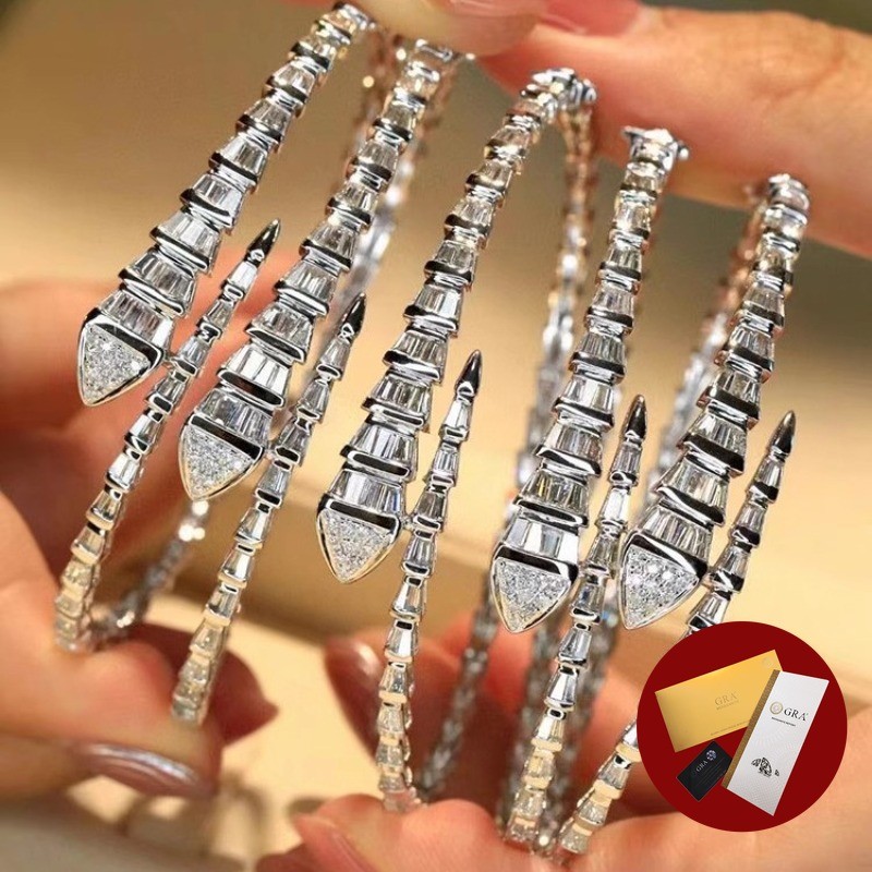 (พร้อมใบรับรอง Gra) S925 Silver Diamond Snake Bone Snake Bracelet Light Luxury Snake-Shaped Snake He