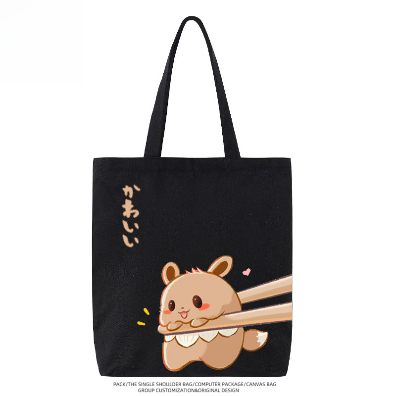 🍀Pokémon Psyduck Pikachu กระเป๋าผ้าใบความจุขนาดใหญ่รอบอะนิเมะ