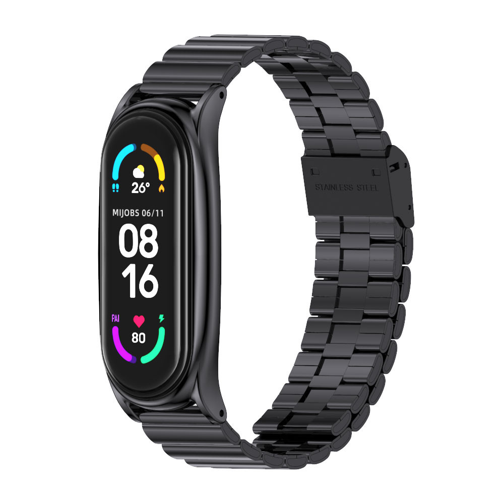 MIJOBS มิโจบส์ สายโลหะสําหรับ for Mi Band 9 8 7 6 5 4 3 ผู้ชายผู้หญิงหนึ่งลูกปัดหัวเข็มขัดสร้อยข้อมือสแตนเลสสําหรับ เสี่ยวหมี่ Miband 9 เปลี่ยนอุปกรณ์เสริมสายรัดข้อมือ