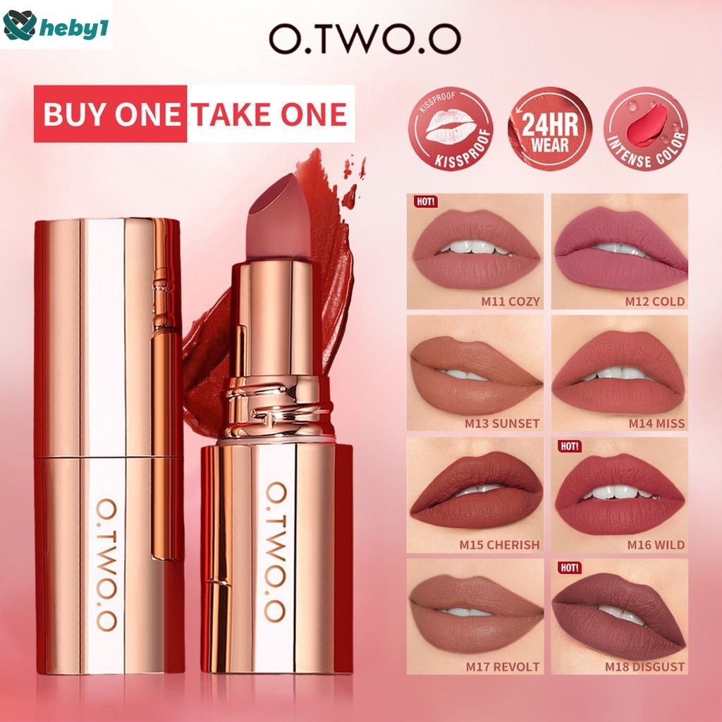 【ลดราคา】O.two.o ลิปสติกเนื้อแมท Kissproof Lock Color Silky ติดทนนาน 24 ชั่วโมง ลิปสติกเนื้อแมทกันน้ำหลากสีสัน heby1