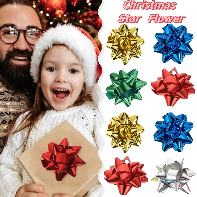 คริสต์มาส Mini สีสัน 3d Star ดอกไม้ตกแต่ง DIY Self กาวริบบิ้น Bows กระดาษบรรจุภัณฑ์ของขวัญ