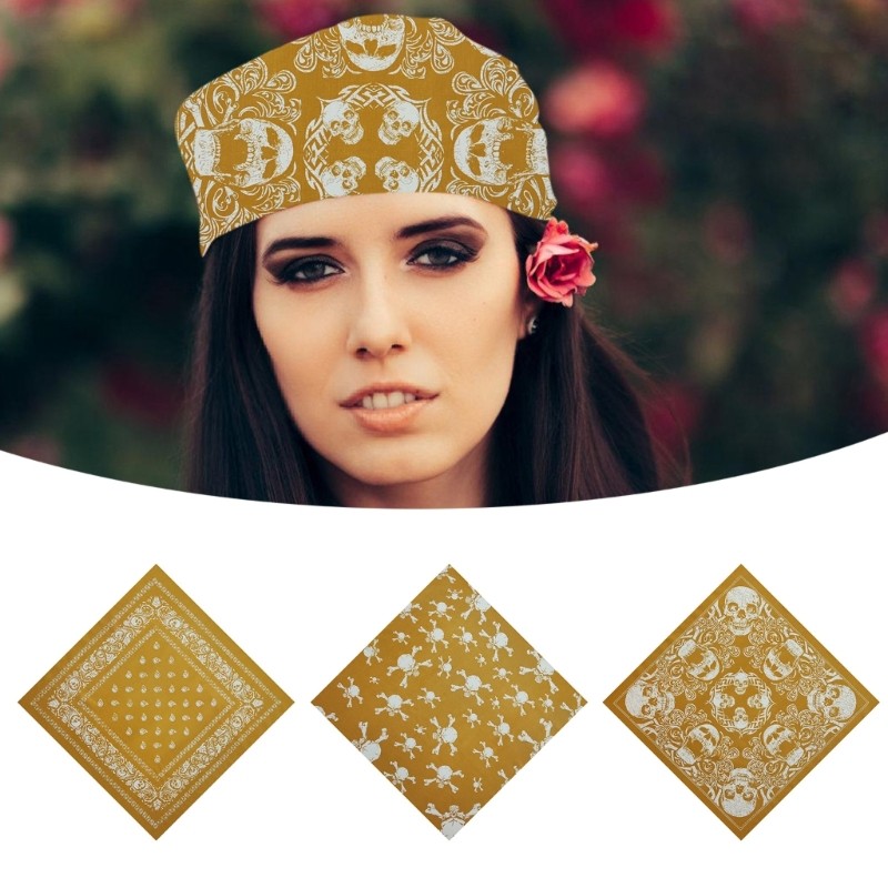 CH 21 Skull Bandana Head Scarf HIPHOP Halloween Turbans Head Scarf สําหรับ Rapper