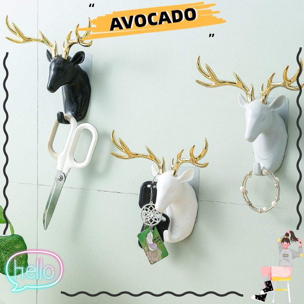 Avocar ตะขอแขวนหัวกวาง, ตะขอตกแต่งเขากวางรูปสัตว์ ABS, ที่แขวนกุญแจหมวกติดผนังแบบไม่ต้องติดตั้งไม่มีเครื่องหมาย