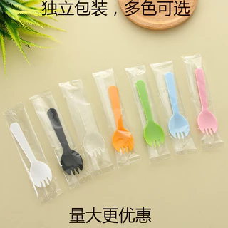 [ถูกที่สุด!] ช้อนพลาสติก ช้อน 1แพค100ชิ้น ใส่ถุงแยกทุกชิ้น ส้อมแบบใช้แล้วทิ้ง ช้อนเค้ก