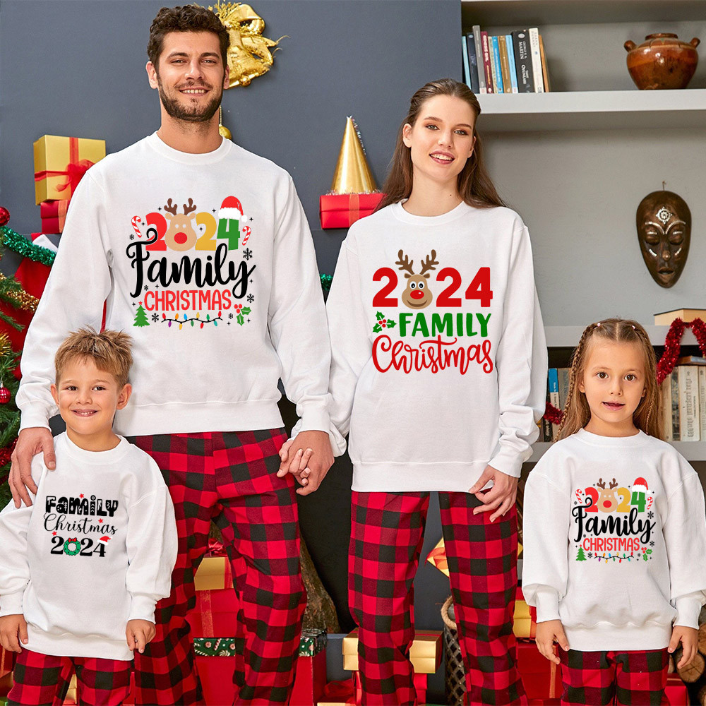2024คริสต์มาสครอบครัวพิมพ์จับคู่ครอบครัวคริสต์มาสเสื้อกันหนาวคริสต์มาสจัมเปอร์คริสต์มาสผู้ใหญ่และเด็กขนาด