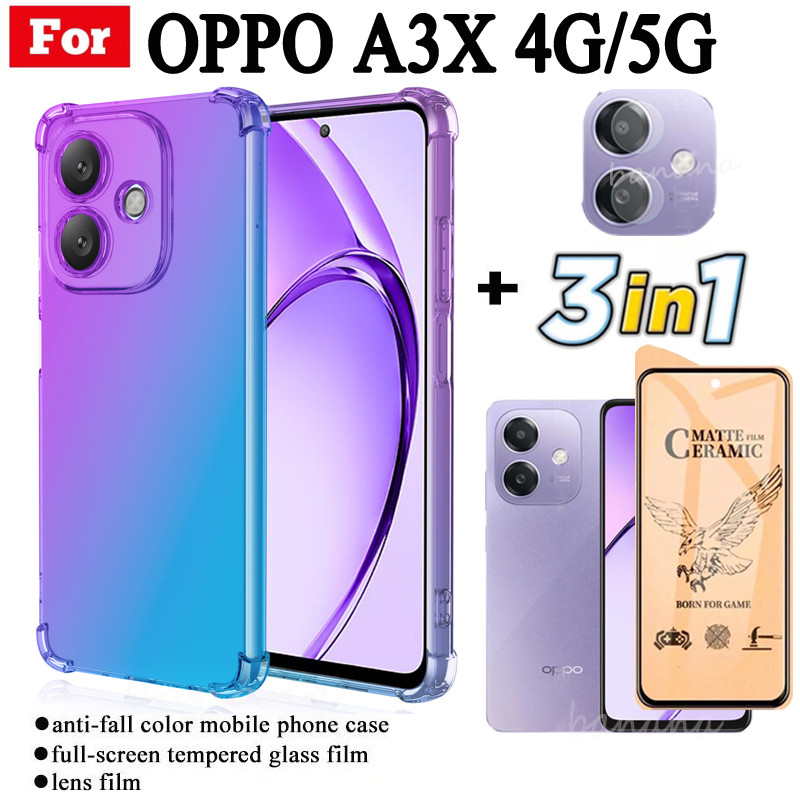 3 in 1 OPPO A3X Anti-fall โทรศัพท์มือถือสําหรับ OPPO A3 Pro A3X 5G A3X 4G เซรามิคฟิล์มกระจกนิรภัยและ