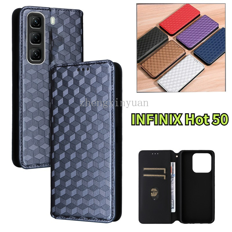Flip Casing สําหรับ Infinix Hot 50 Pro Plus Hot50ProPlus Hot50Pro 4G 5G 2024 หรูหราฝาครอบโทรศัพท์หนังสําหรับ Hot50 Hot50Pro + 50Pro + ผู้ถือ Soft TPU Edge กันกระแทก Bum
