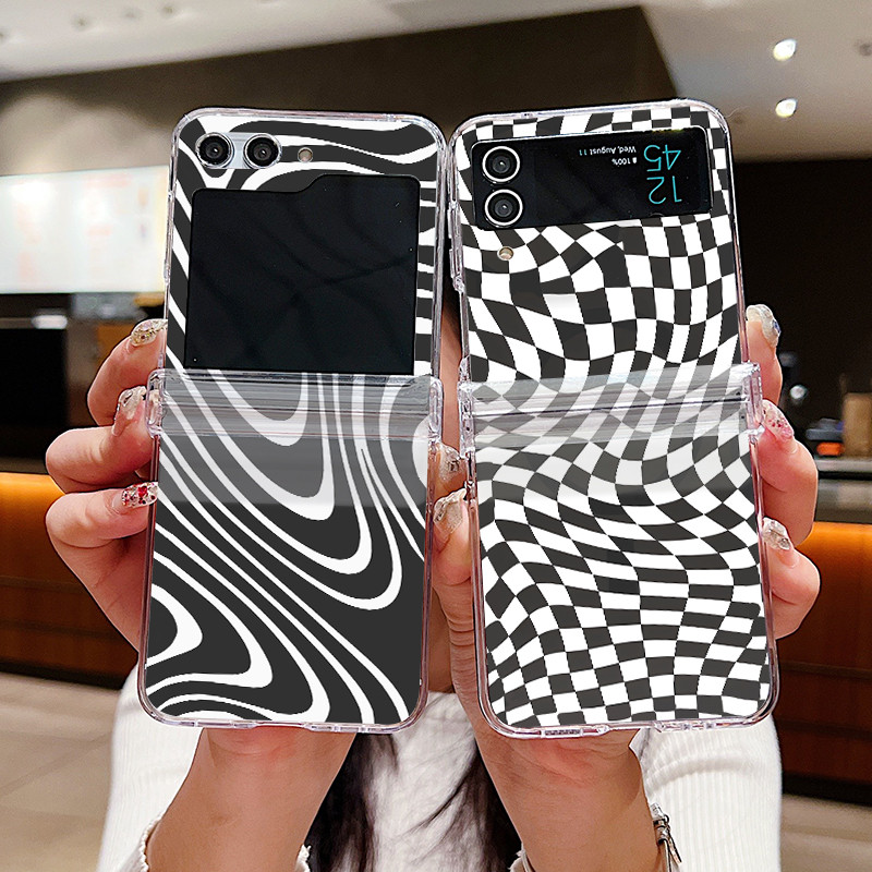 แถบม้าลายสีดําและสีขาวสําหรับโทรศัพท์ Samsung Galaxy Z Flip 6 Z Flip 5 4 3 ซิลิโคนกันกระแทก Soft TPU ฝาหลังกรณี