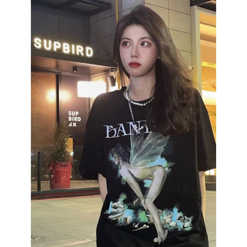 TOP สไตล์อเมริกันวินเทจ เสื้อยืด oversize“BANDITK-D” พิมพ์ลาย ผ้าคุณภาพสูง ไม่ต้องรีด จัดส่งจากประเทศไทย
