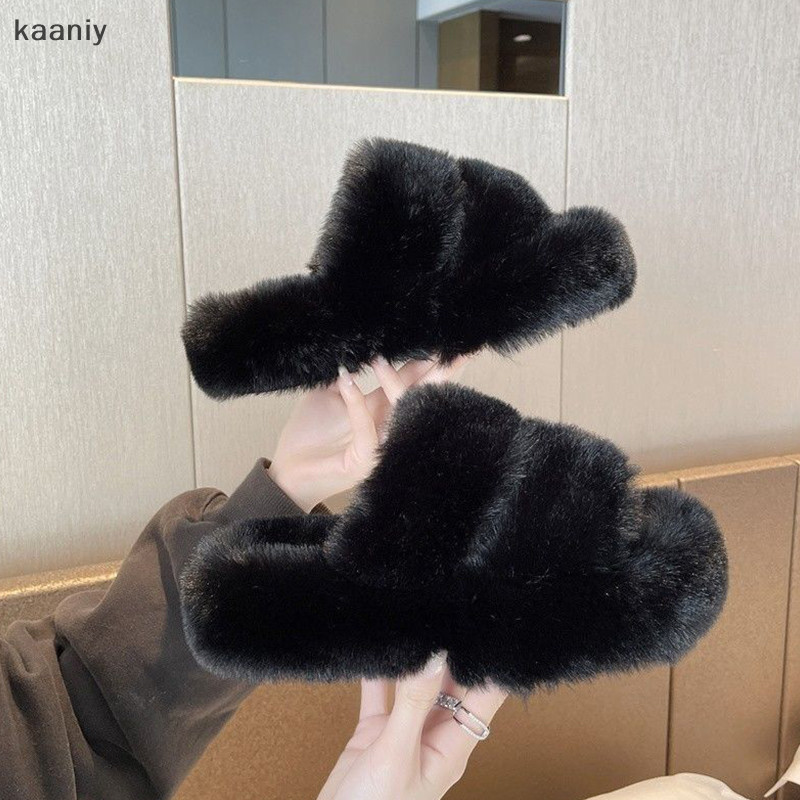 [KAN] รองเท้าแตะปุยของผู้หญิง Cozy Comfy เปิดนิ้วเท้าบ้านรองเท้าแตะตุ๊กตานุ่มสไลด์สองวงป้องกันการลื่นไถลในร่มกลางแจ้งบ้านห้องนอนสําหรับ FXH