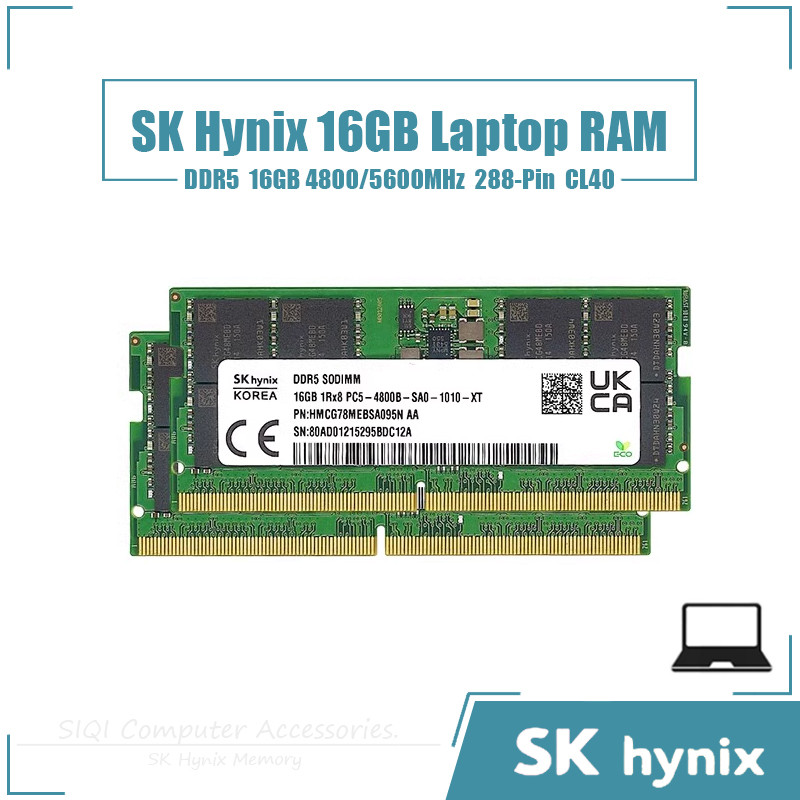 Sk Hynix 16GB DDR5 4800MHz 5600MHz แล็ปท็อป RAM หน่วยความจําแรงดันไฟฟ้า 1.1V 288 Pin CL40 ประสิทธิภา