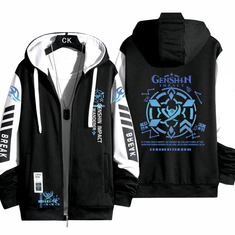Jason Genshin Impact Wanderer Balladeer เสื้อโค้ทซิป Hoodie แจ็คเก็ตเสื้อสเวตเตอร์ถักเสื้อกันหนาว Unisex แขนยาวคอสเพลย์