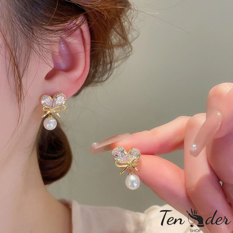 COD-ส่งเร็วจากไทย🎀ต่างหูมุกหัวใจหวานโบว์ผู้หญิงต่างหูแบบเรียบง่ายต่างหูแฟชั่นอเนกประสงค์-Tender