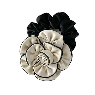 ฝรั่งเศส Elegant Camellia ดอกไม้ Scrunchy แหวนผมแฟชั่น Niche All-Match ต่ําหางม้าเชือกผมความยืดหยุ่นสูงหรูหราอุปกรณ์เสริมผม