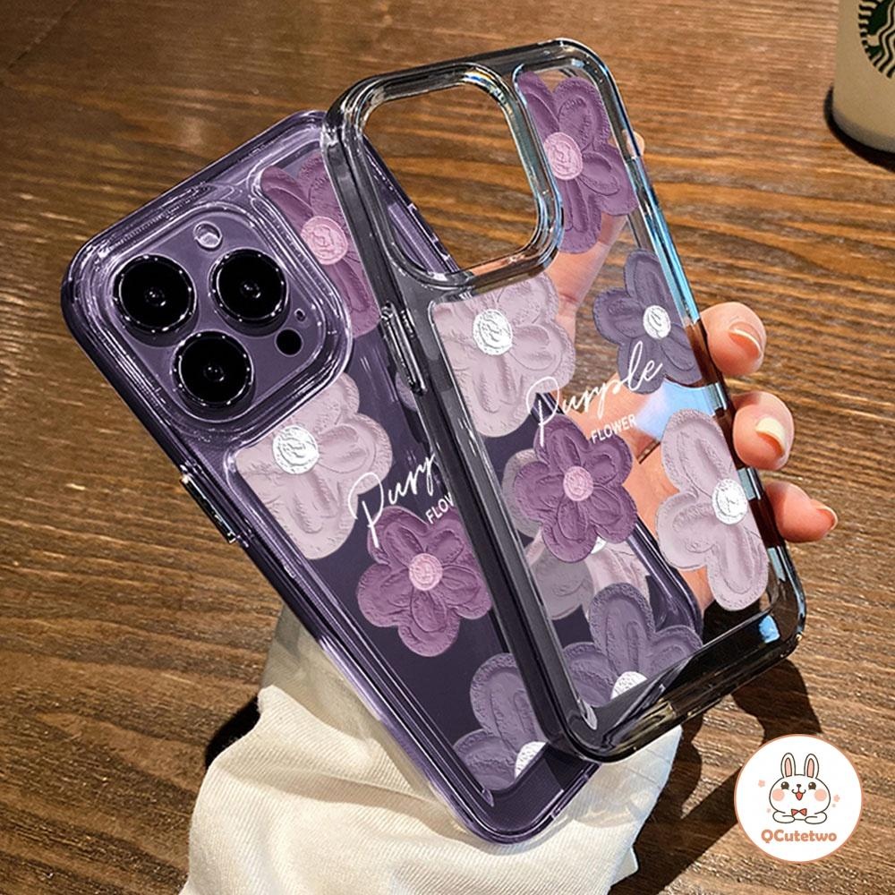 แฟชั่นดอกไม้สีม่วงรูปแบบโปร่งใสเคสโทรศัพท์สําหรับ IPhone 11 15 14 13 12 Pro Max XS XR 7 8 Plus Drop Resistance Soft TPU ฝาหลัง