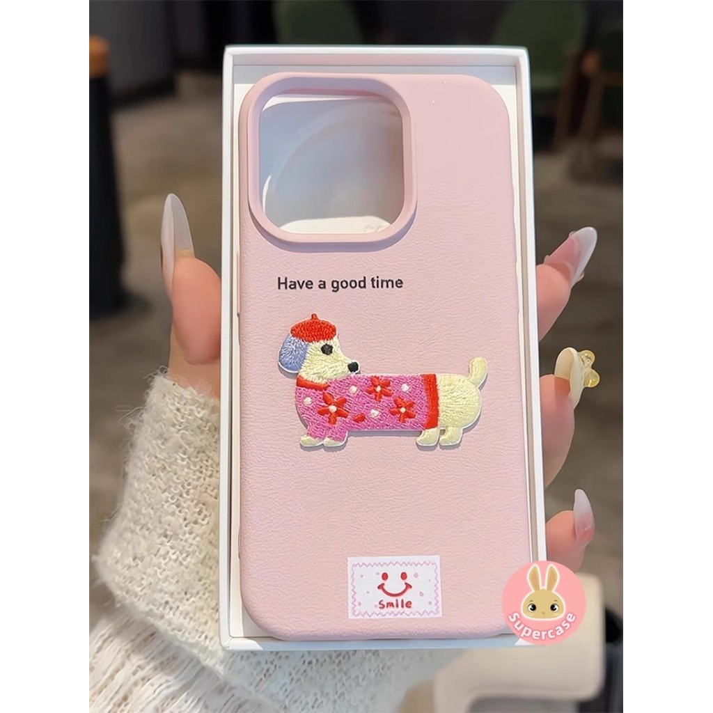 ปักลูกสุนัขหนังสําหรับoppo Reno 12 Pro 11 Pro 9 8 7 6 5 5K 7 SE 7Z 8Z 7 8 Lite A58 A78 A55 A53S A77 A56 A96 5G A2 Pro Insสไตล์นุ่มน่ารัก 3D เคสหลังสุนัข
