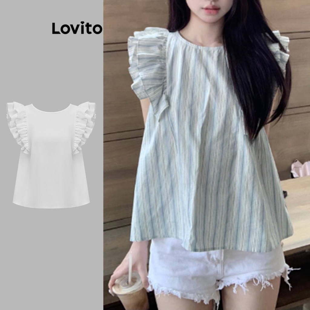 Lovito เสื้อเบลาส์ผู้หญิง กระดุมติด ลายทาง สไตล์ลำลอง LNE29114 (หลากสี)