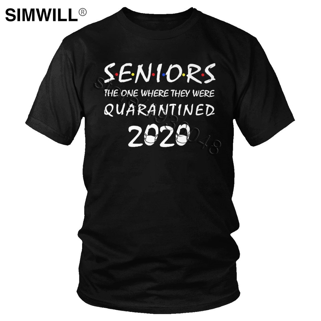 ตลกผ้าฝ้าย Seniors 2020 หนึ่งที่ไหนอะไร Quarantined Tshirt แขนสั้น Social distancing T เสื้อผู้ชาย L