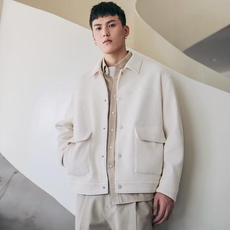 Youtang Autumn Corduroy Loose Leisure Short Lapel Mens Jacket